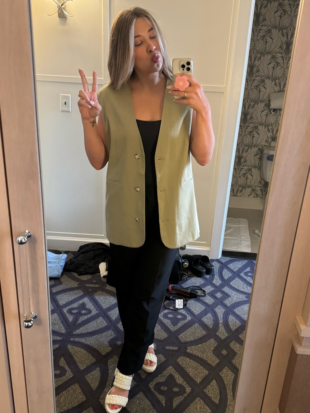 Topshop Olive Green Sleeveless Blazer Vest